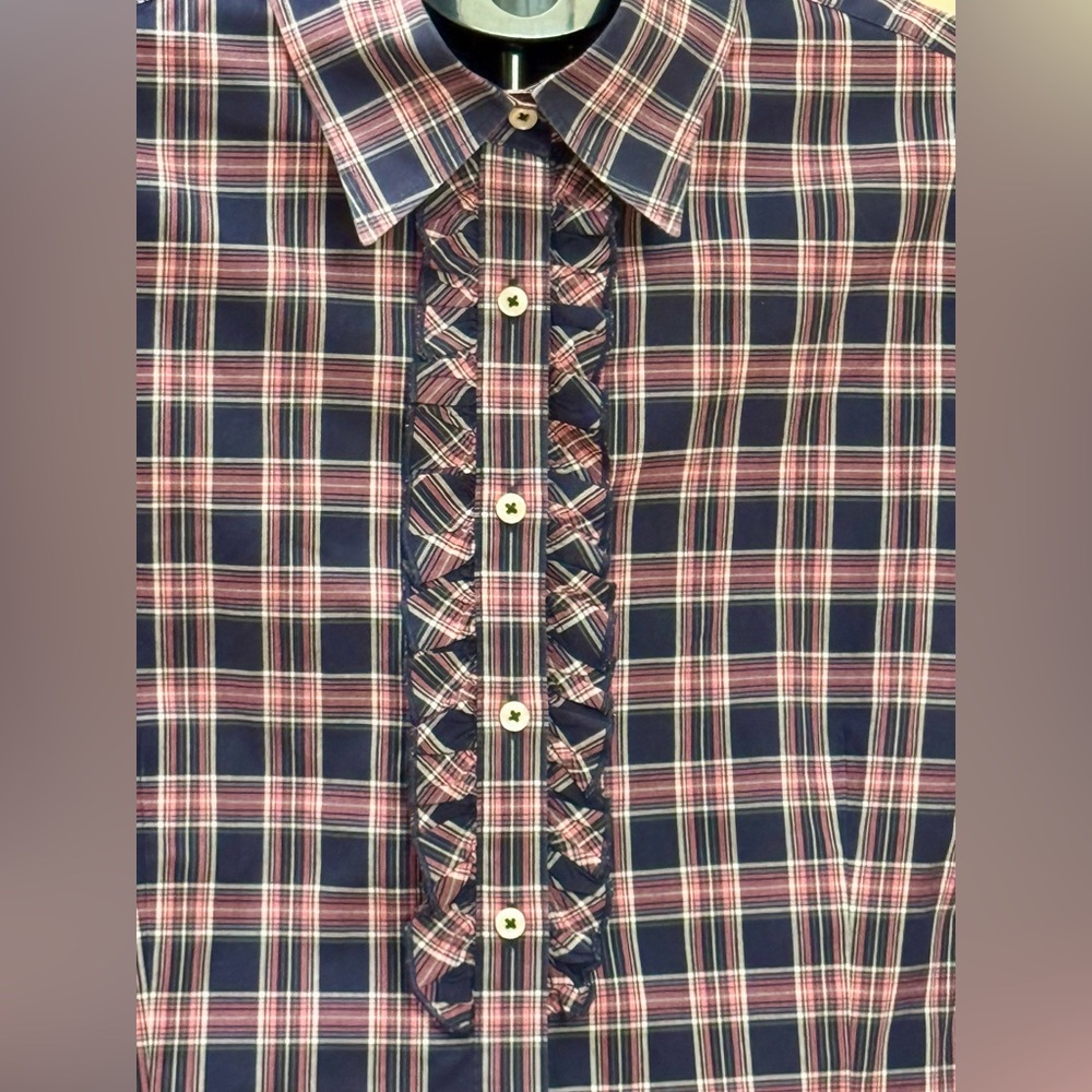 Brooks Brothers Cotton Plaid Ruffled Button-Up Shirt - Picture 4 of 6